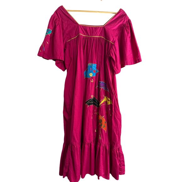 Vintage Mumu Housecoat Umbrellas Metallic Gold Accents Size Medium - Picture 1 of 5